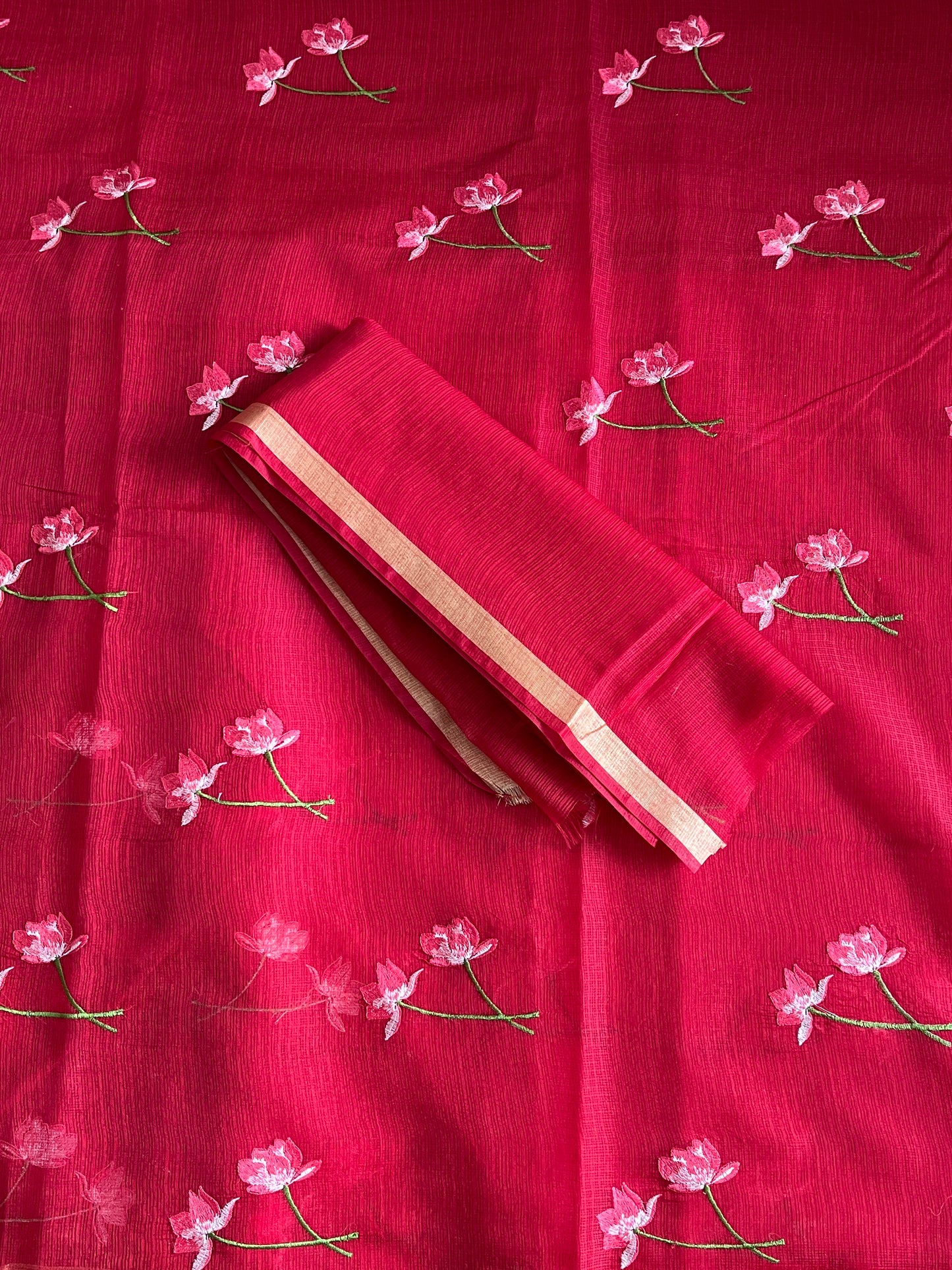 Kota Doriya Saree With Flower Embroidery