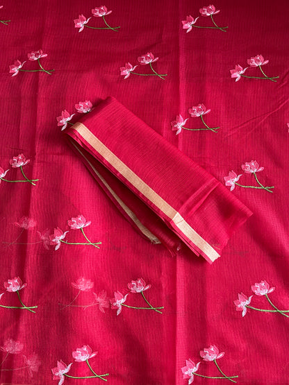 Kota Doriya Saree With Flower Embroidery