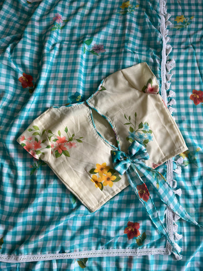 Chanderi Mul Mul Cotton Saree With Stitched Blouse