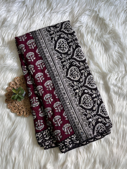 Chanderi Mul Mul Cotton Saree With Mirror Work