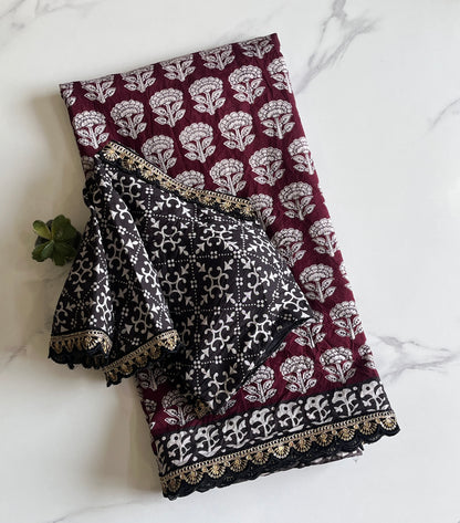 Chanderi Mul Mul Cotton With Stitched Blouse