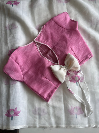 Linen Cotton Saree With Stitched Blouse