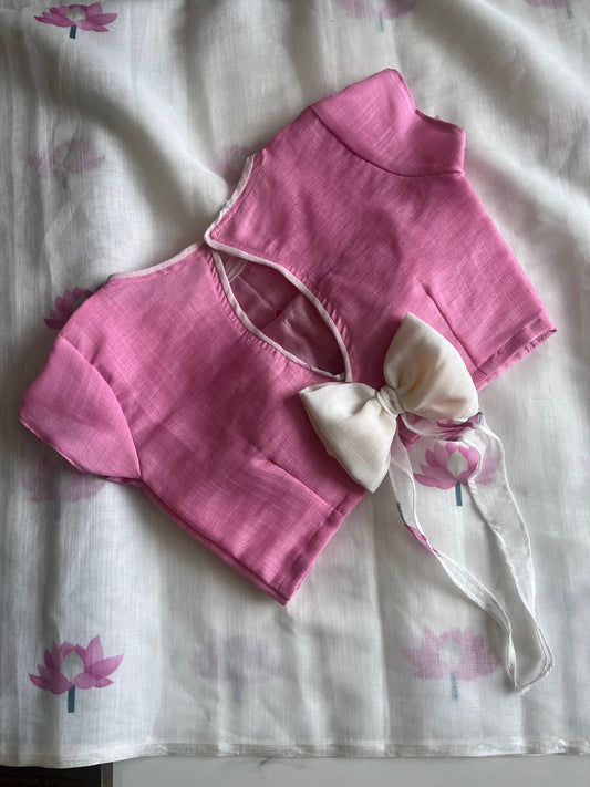 Linen Cotton Saree With Stitched Blouse