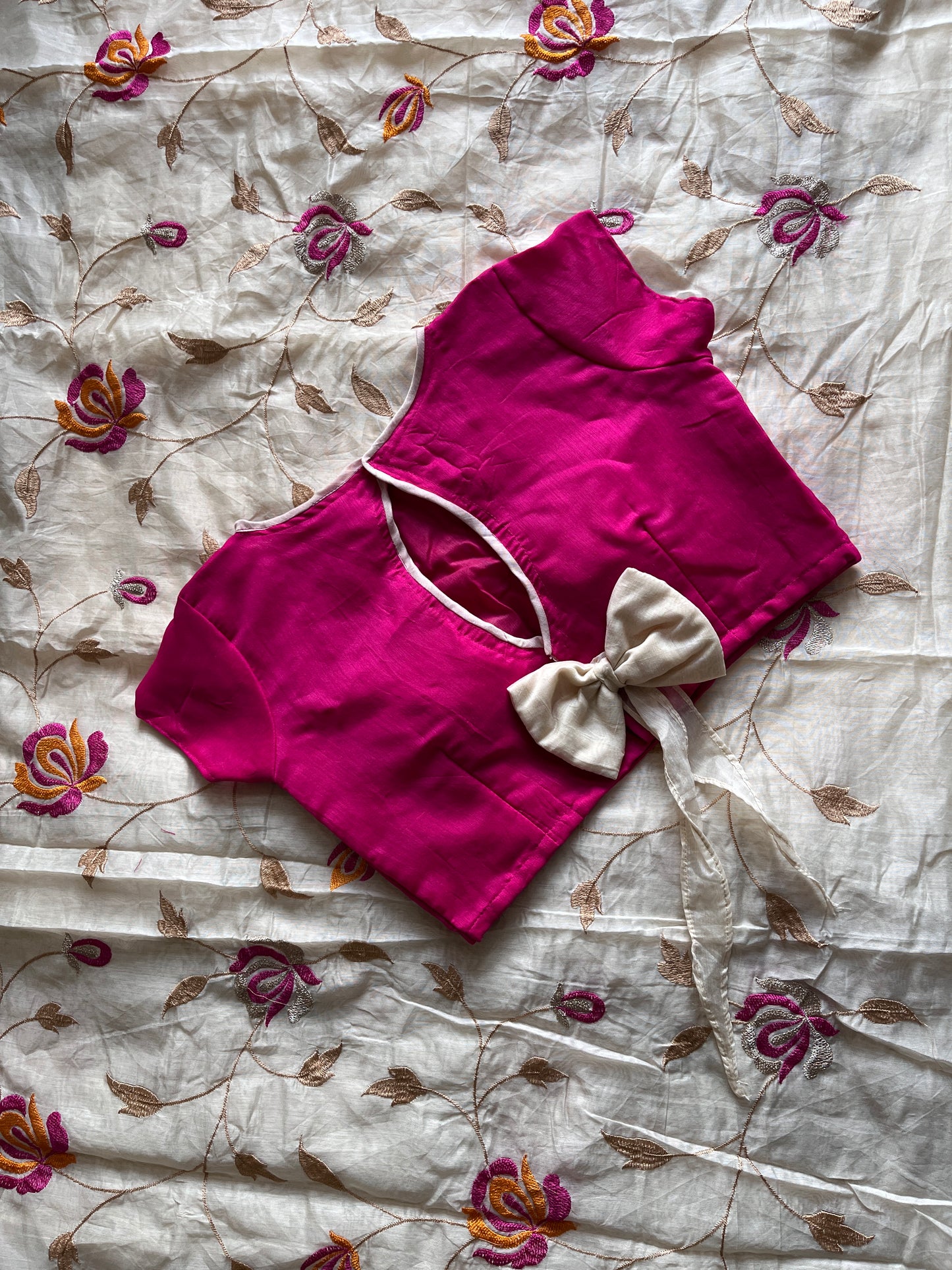 Chanderi Cotton Saree With Stitched Blouse