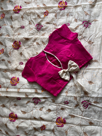 Chanderi Cotton Saree With Stitched Blouse