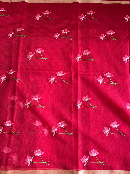 Kota Doriya Saree With Flower Embroidery