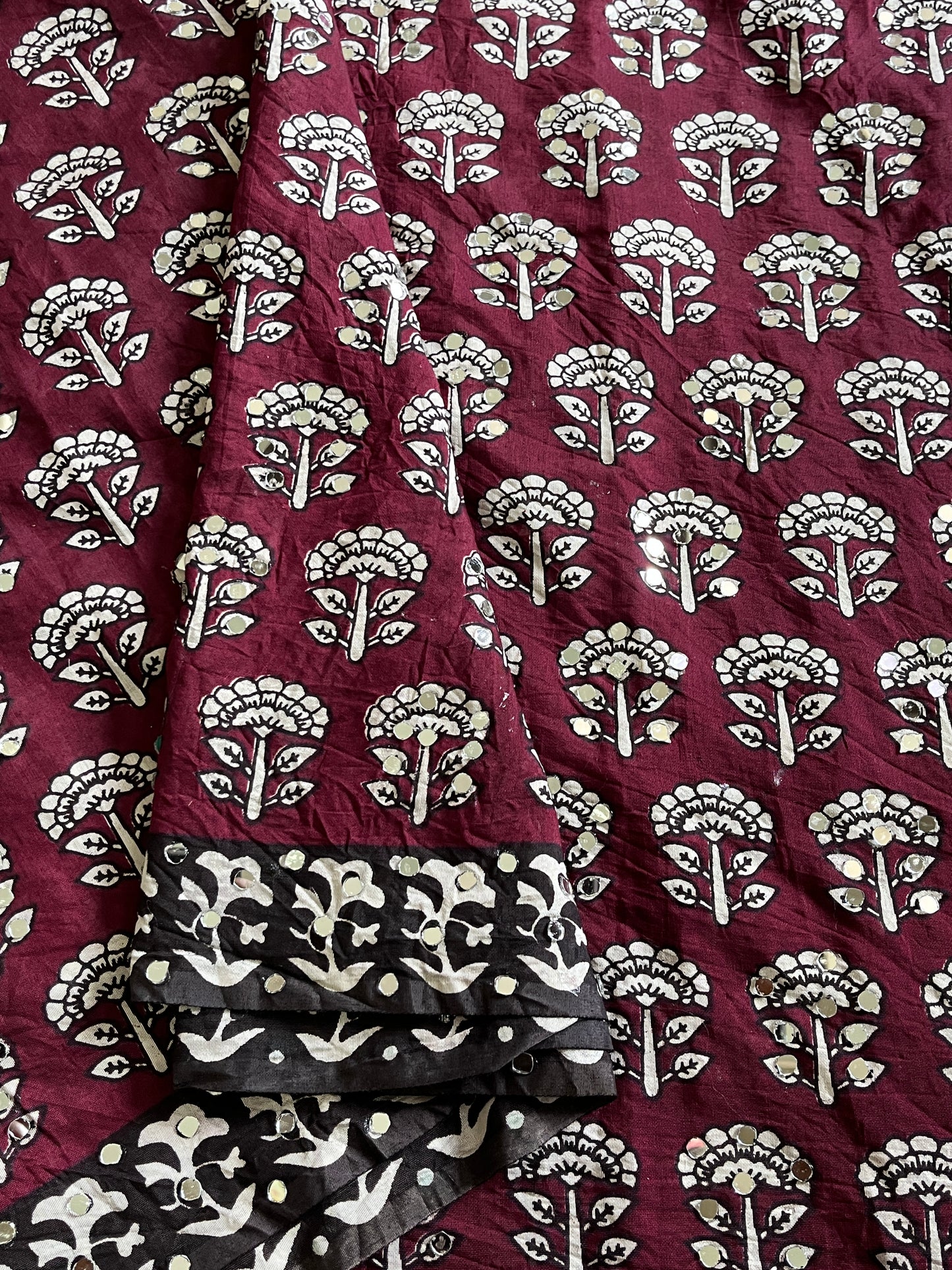 Chanderi Mul Mul Cotton Saree With Mirror Work