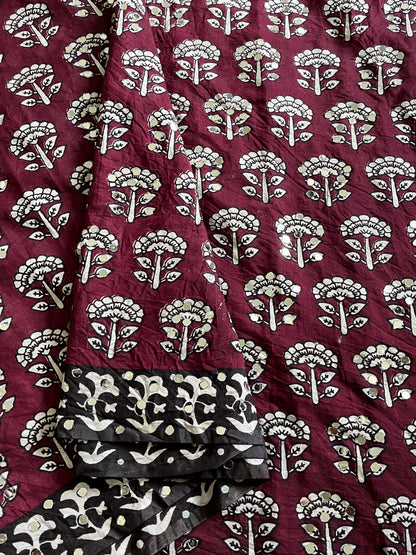 Chanderi Mul Mul Cotton Saree With Mirror Work
