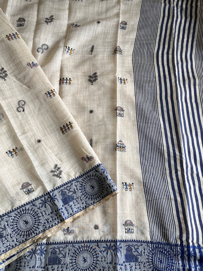 Linen Saree With Contrast Blouse