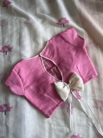 Linen Cotton Saree With Stitched Blouse