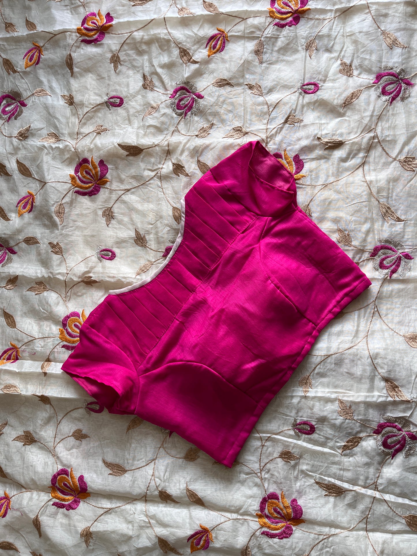 Chanderi Cotton Saree With Stitched Blouse