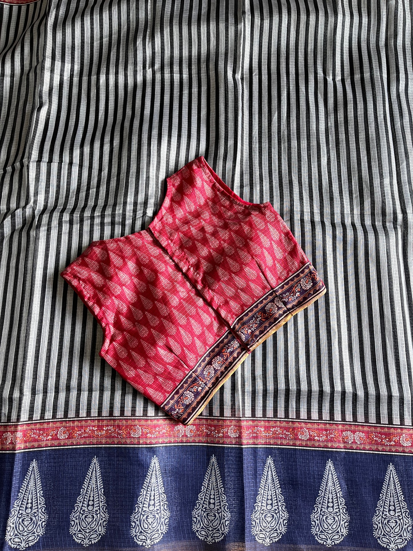 Kota Doriya Saree With Stitched Blouse