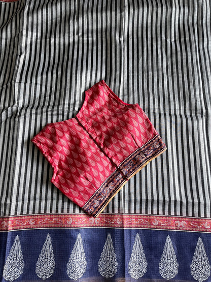 Kota Doriya Saree With Stitched Blouse