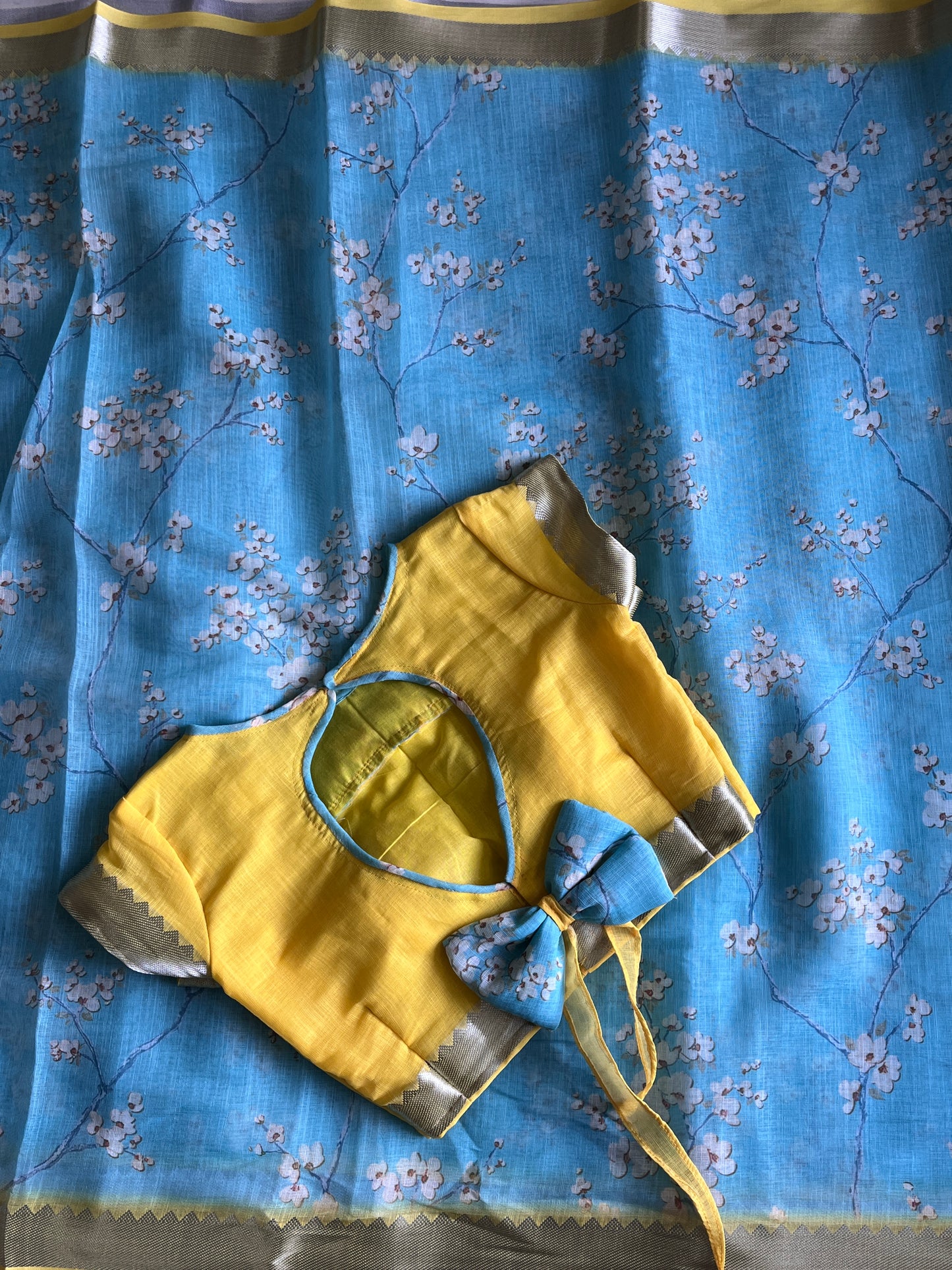Linen Saree With Stitched Blouse