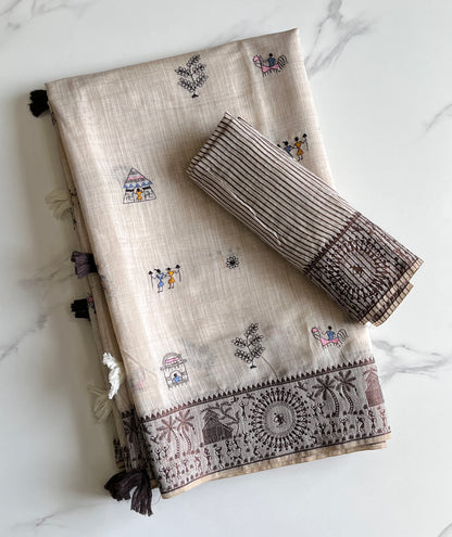 Linen Saree With Contrast Blouse