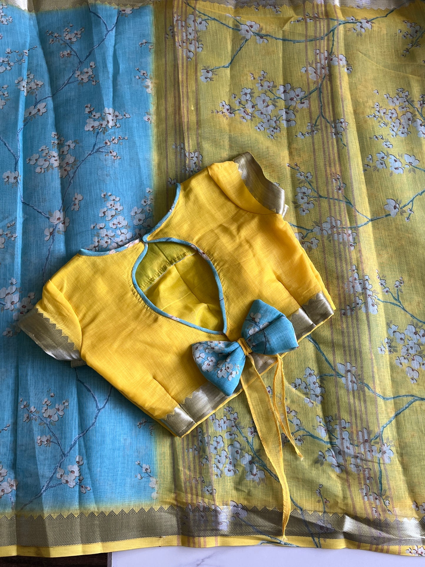 Linen Saree With Stitched Blouse