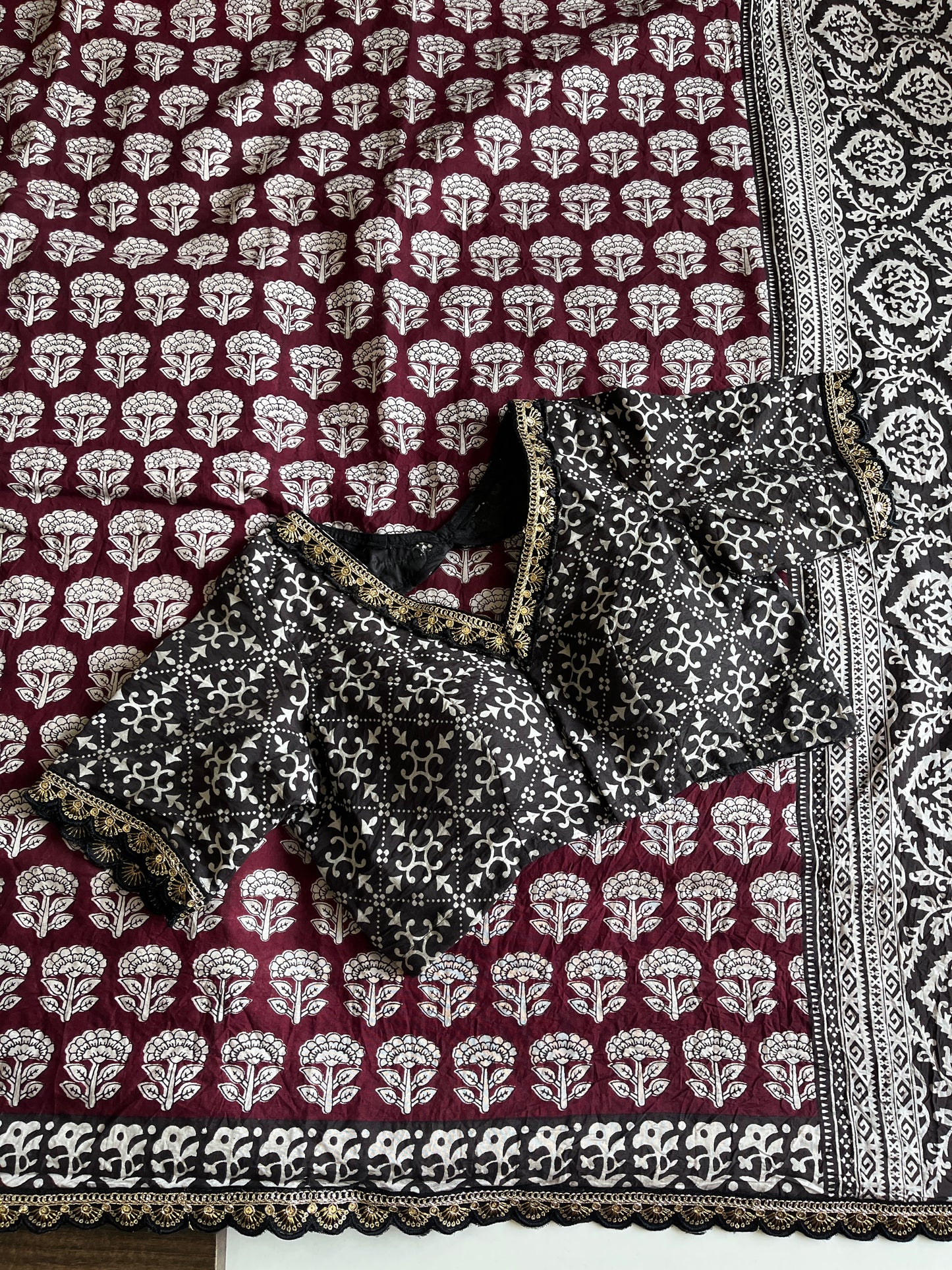 Chanderi Mul Mul Cotton With Stitched Blouse
