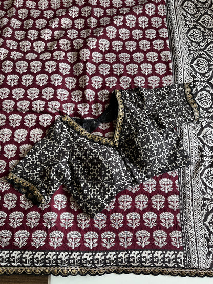 Chanderi Mul Mul Cotton With Stitched Blouse