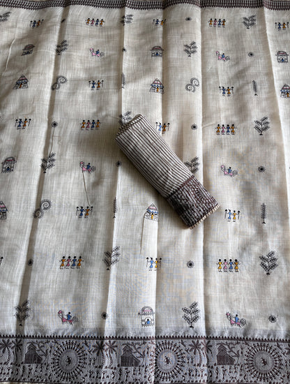 Linen Saree With Contrast Blouse