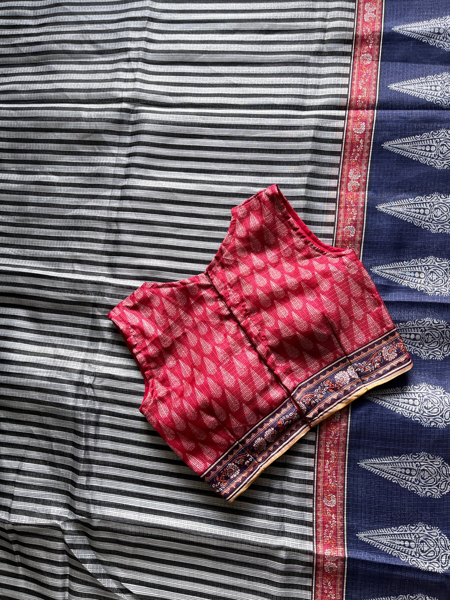 Kota Doriya Saree With Stitched Blouse
