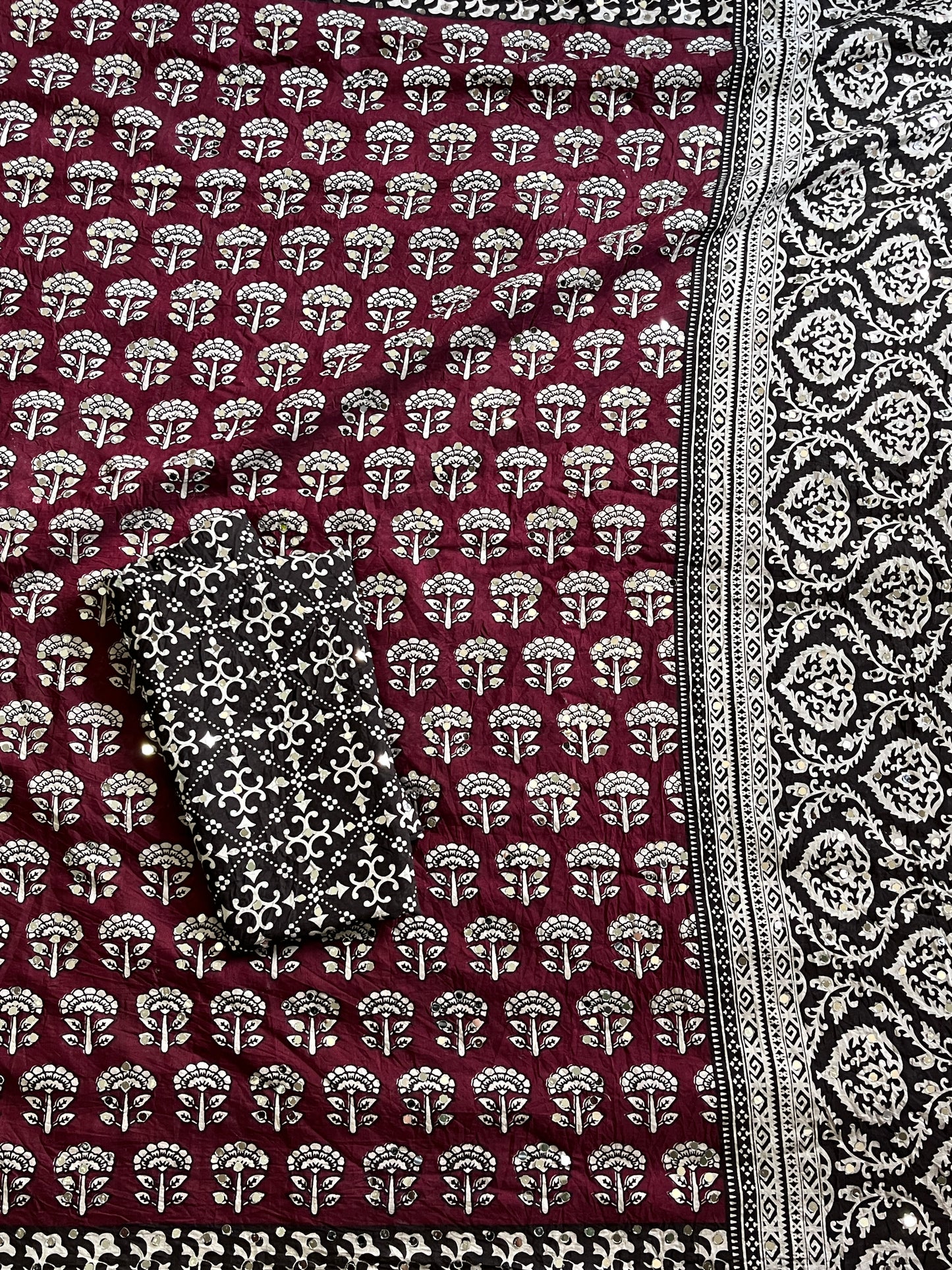Chanderi Mul Mul Cotton Saree With Mirror Work