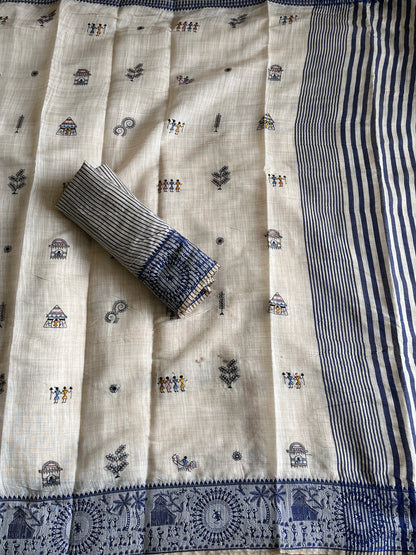 Linen Saree With Contrast Blouse