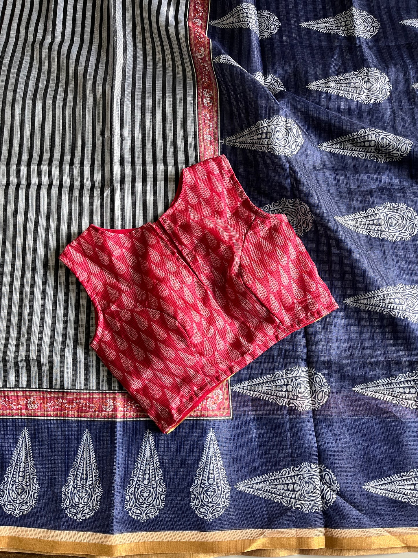 Kota Doriya Saree With Stitched Blouse