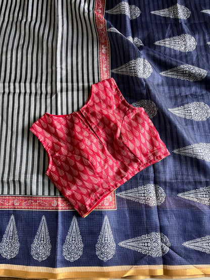 Kota Doriya Saree With Stitched Blouse