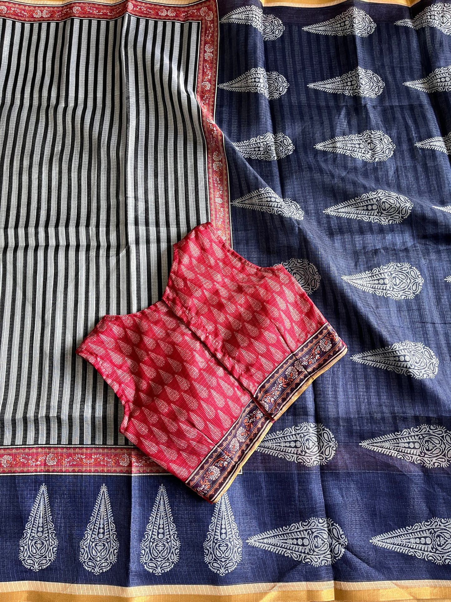 Kota Doriya Saree With Stitched Blouse