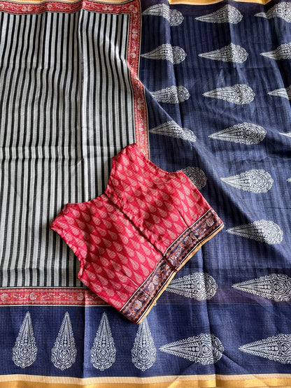 Kota Doriya Saree With Stitched Blouse
