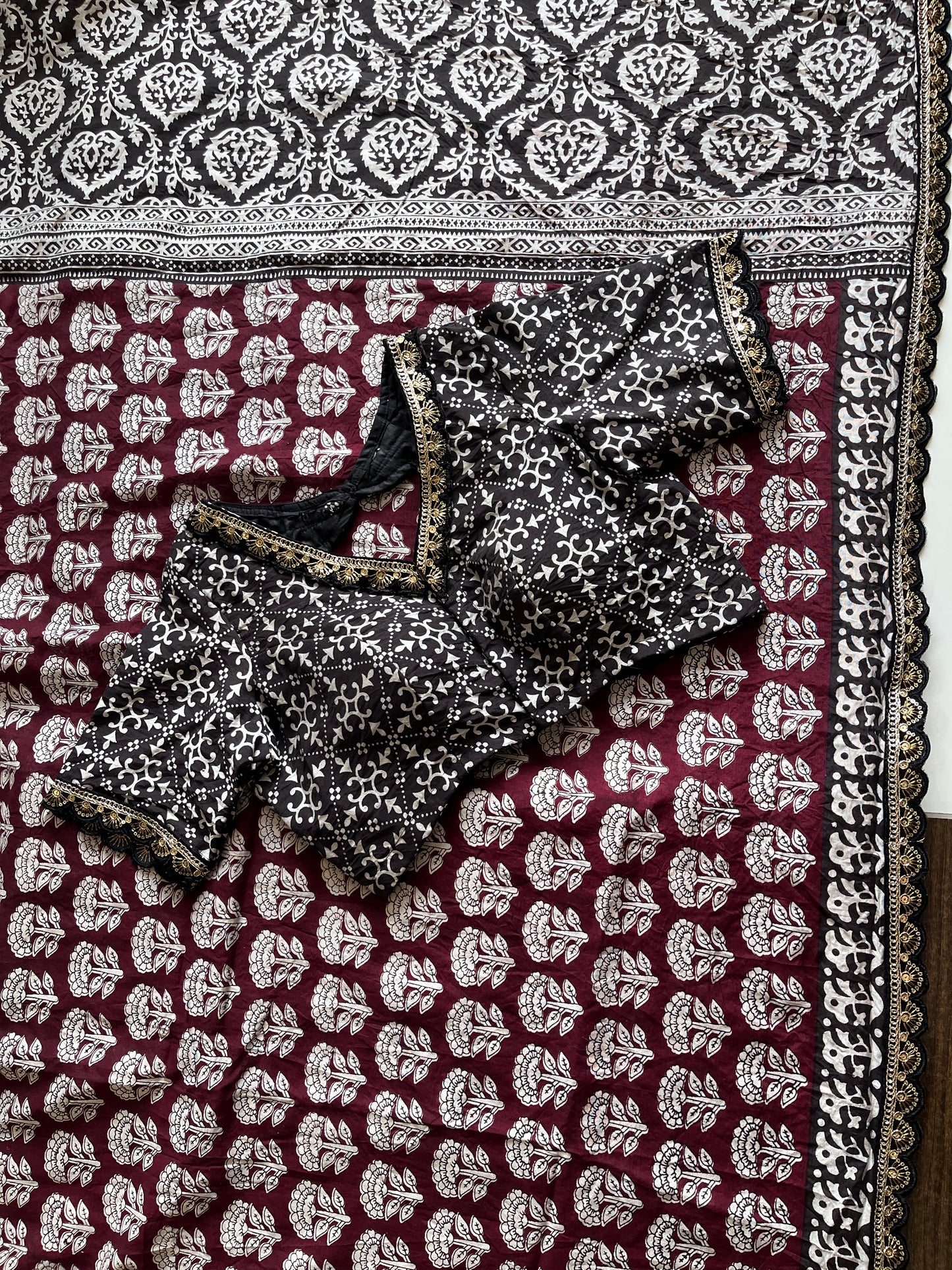 Chanderi Mul Mul Cotton With Stitched Blouse