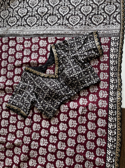 Chanderi Mul Mul Cotton With Stitched Blouse