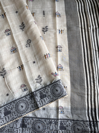 Linen Saree With Contrast Blouse