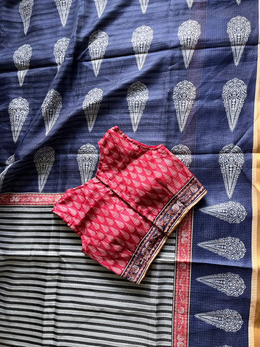 Kota Doriya Saree With Stitched Blouse