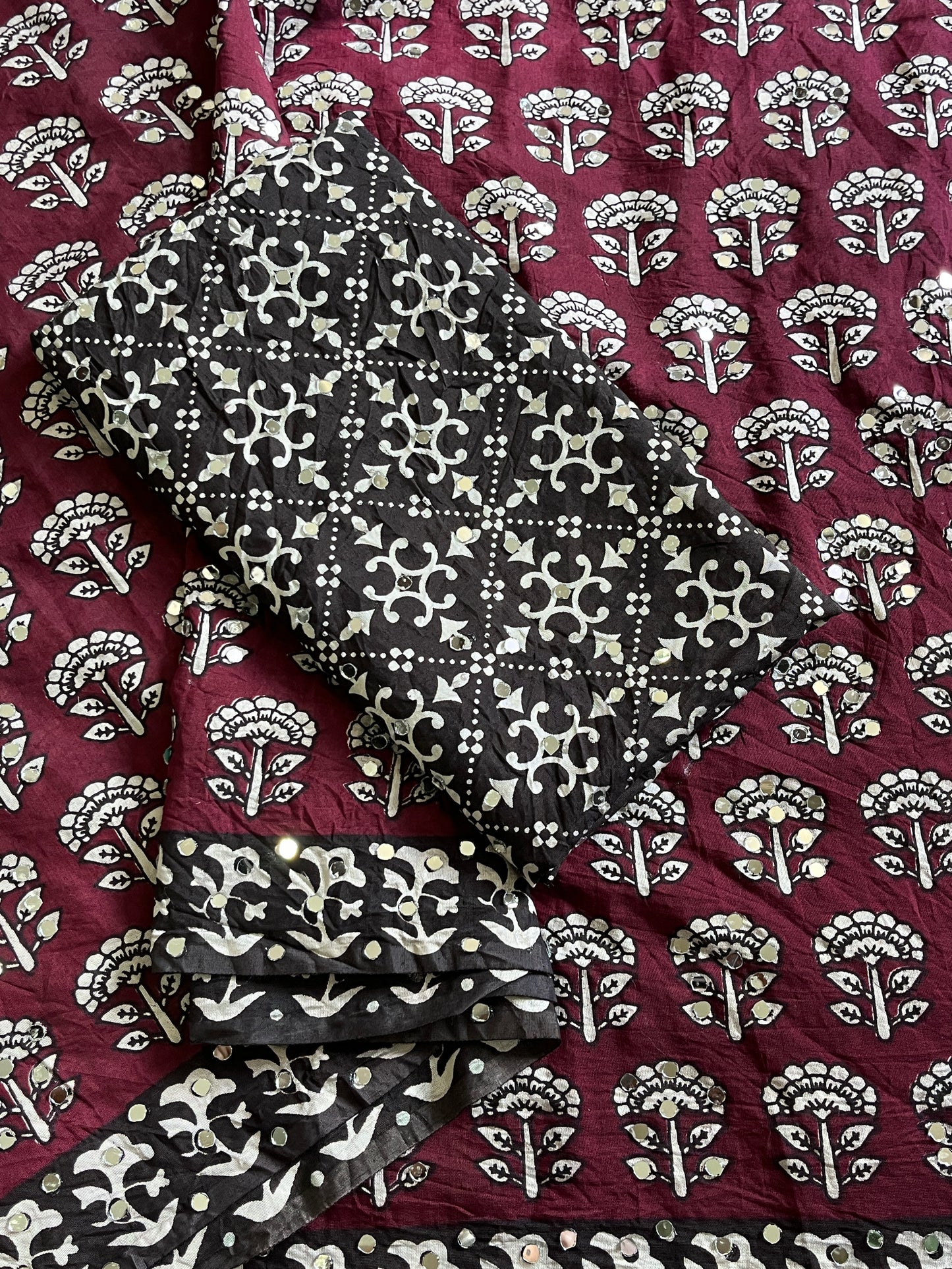 Chanderi Mul Mul Cotton Saree With Mirror Work