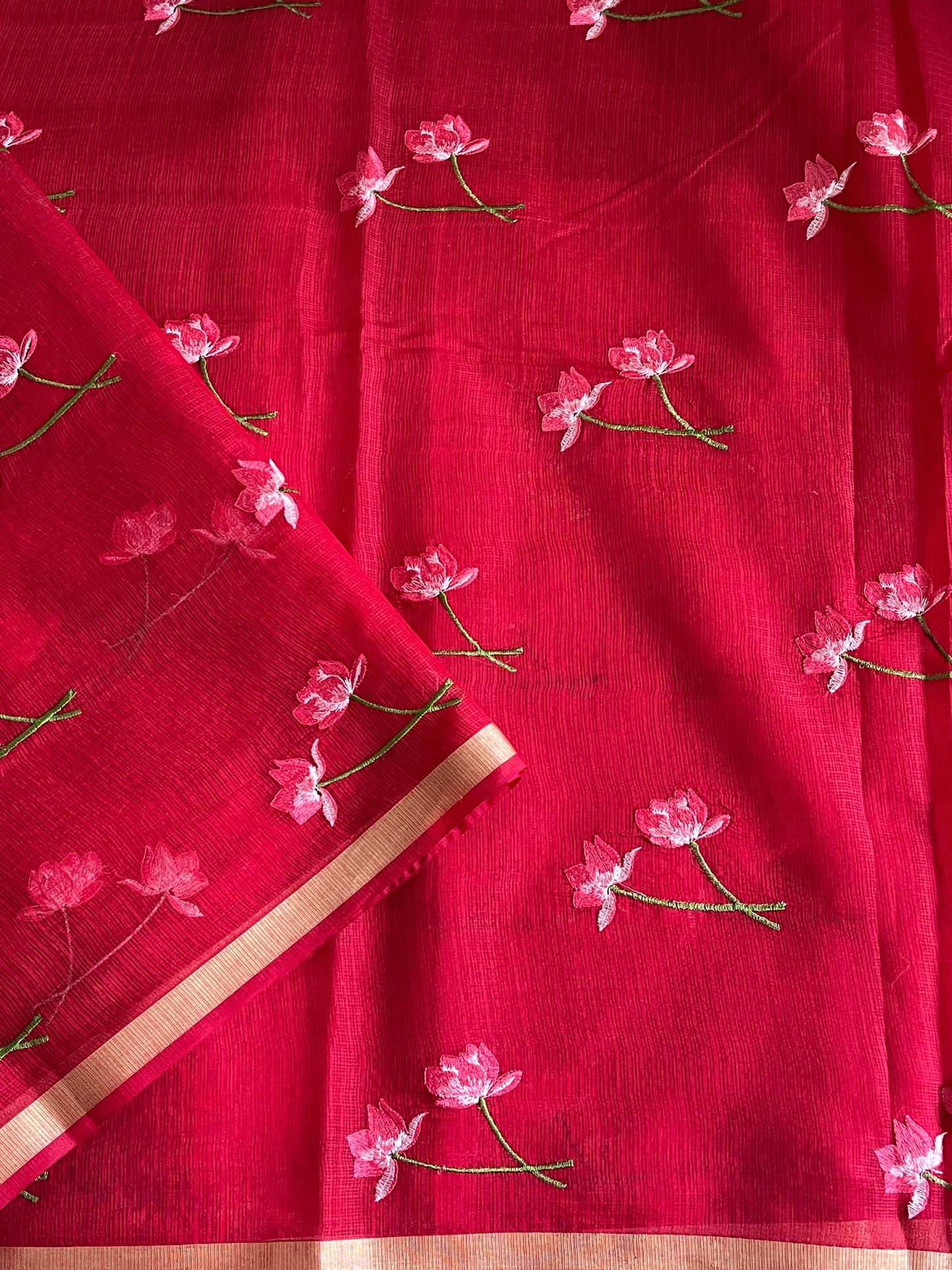 Kota Doriya Saree With Flower Embroidery