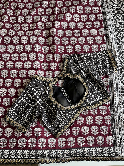 Chanderi Mul Mul Cotton With Stitched Blouse