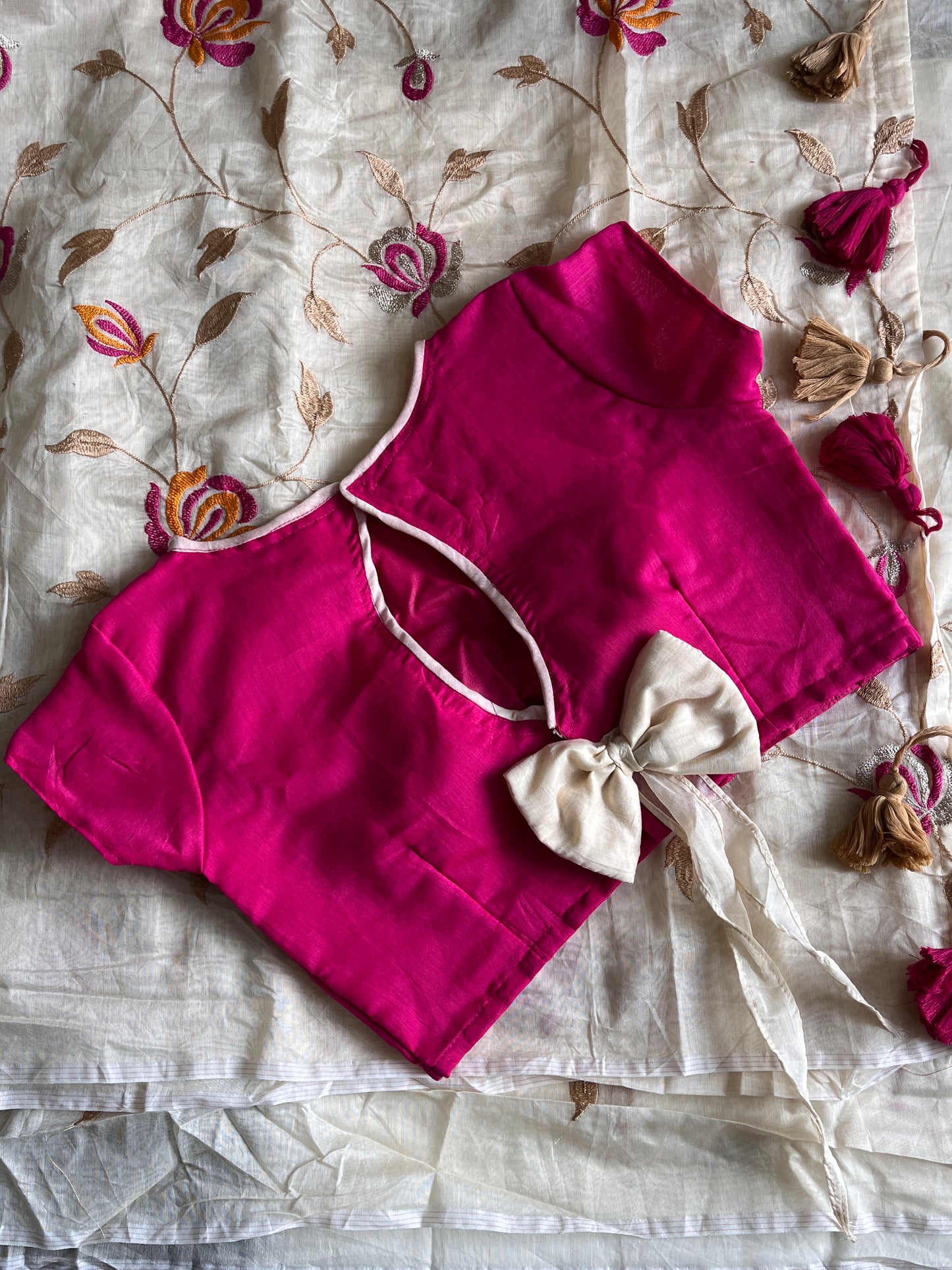 Chanderi Cotton Saree With Stitched Blouse