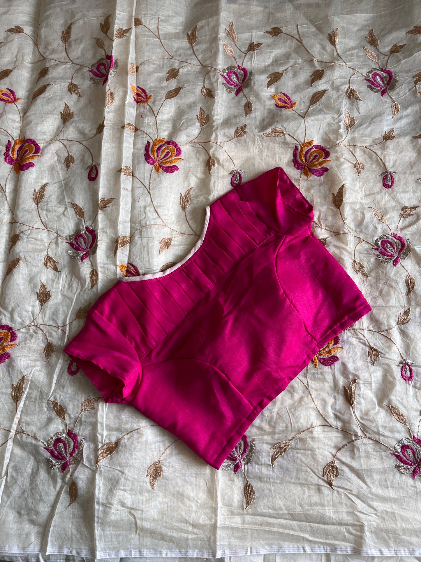 Chanderi Cotton Saree With Stitched Blouse