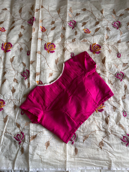 Chanderi Cotton Saree With Stitched Blouse