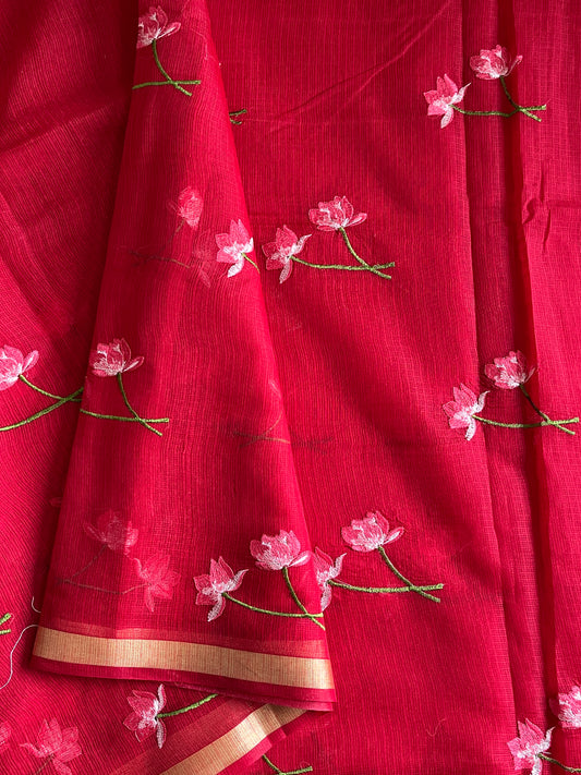 Kota Doriya Saree With Flower Embroidery