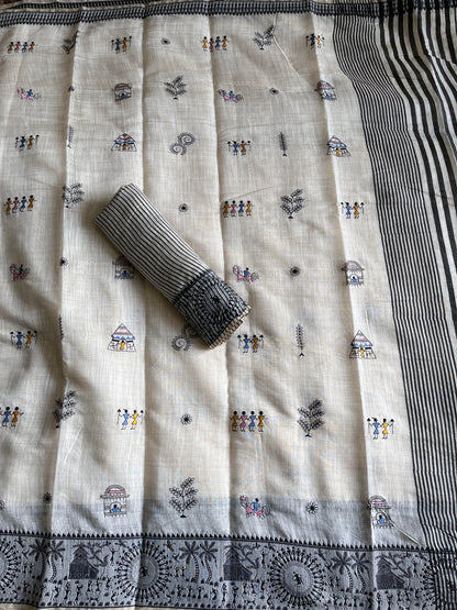 Linen Saree With Contrast Blouse
