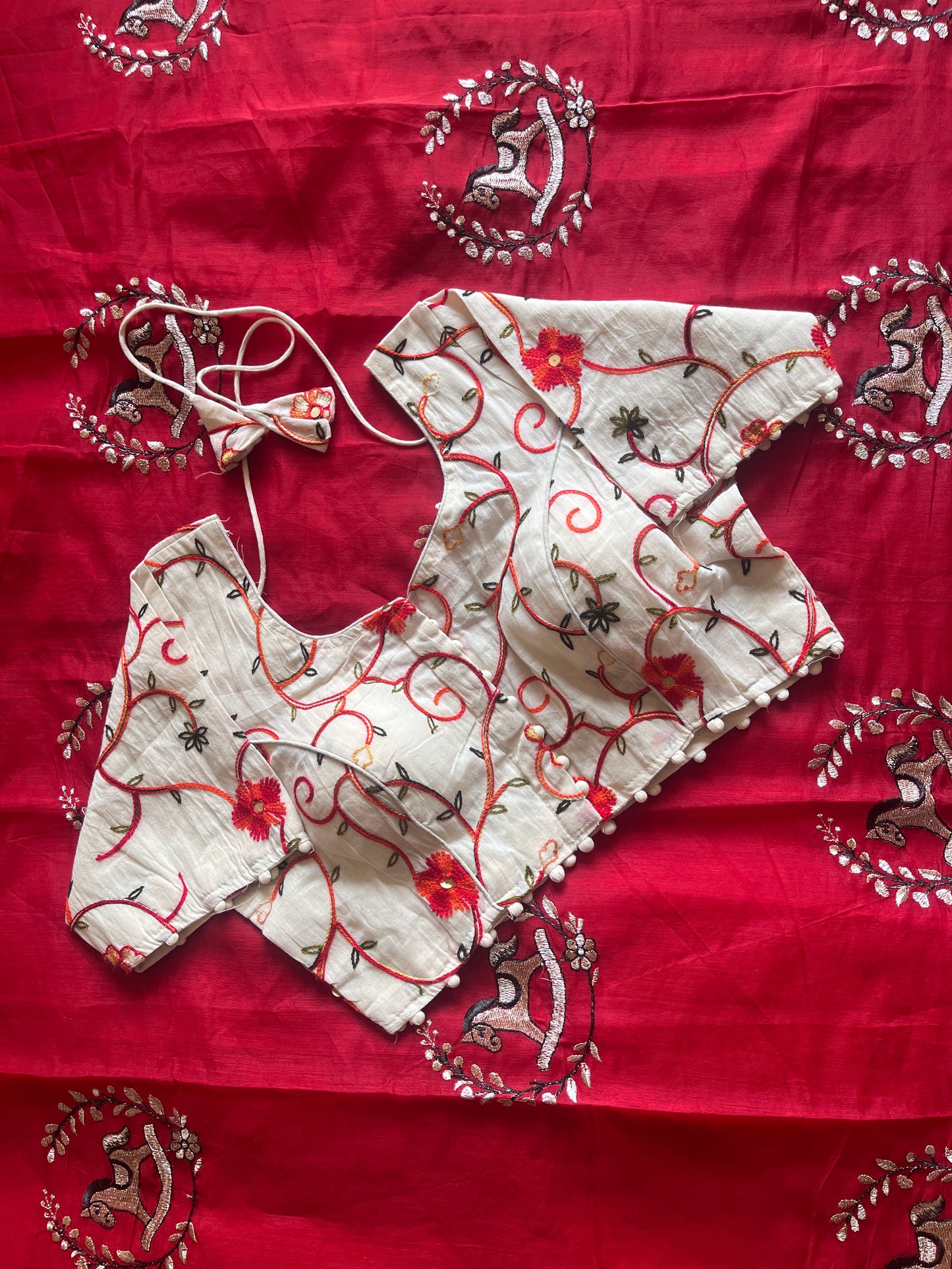 Chanderi Cotton Saree With Khadi Embroidery Stitched Blouse