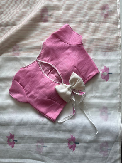 Linen Cotton Saree With Stitched Blouse