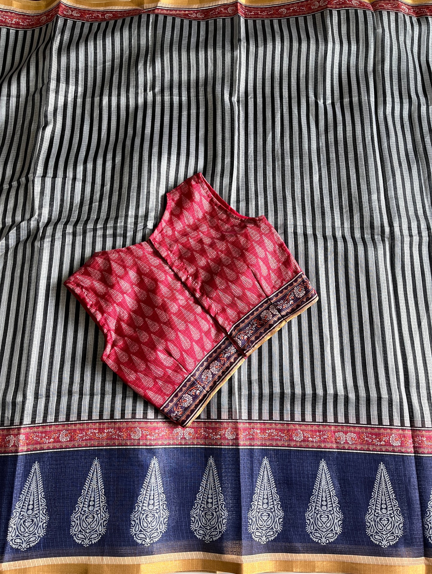 Kota Doriya Saree With Stitched Blouse