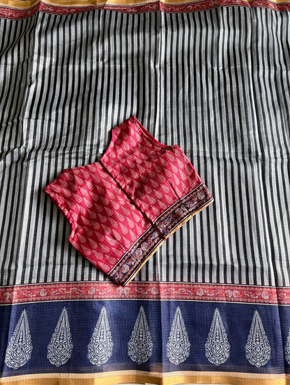 Kota Doriya Saree With Stitched Blouse