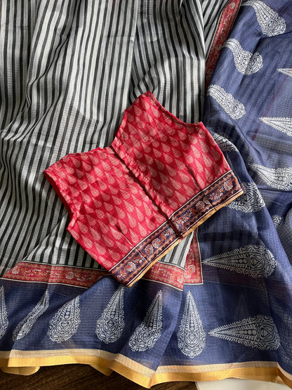 Kota Doriya Saree With Stitched Blouse