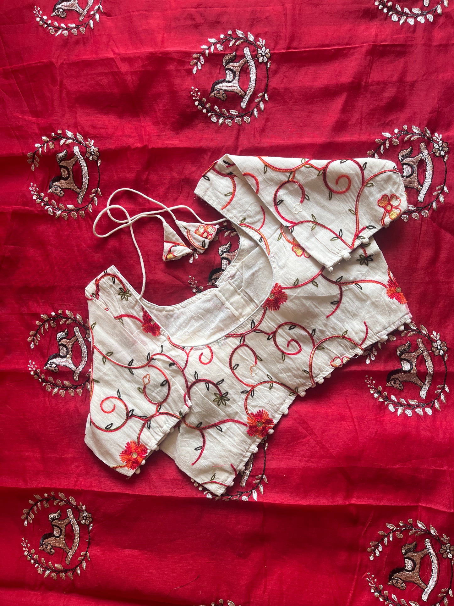 Chanderi Cotton Saree With Khadi Embroidery Stitched Blouse