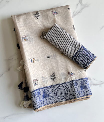 Linen Saree With Contrast Blouse