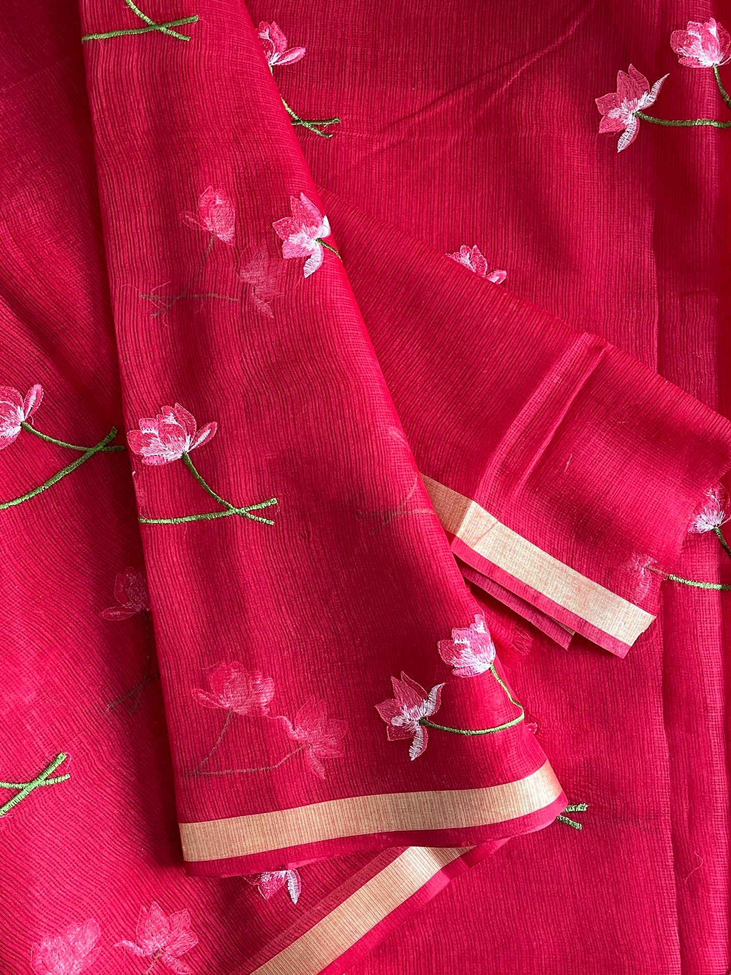 Kota Doriya Saree With Flower Embroidery